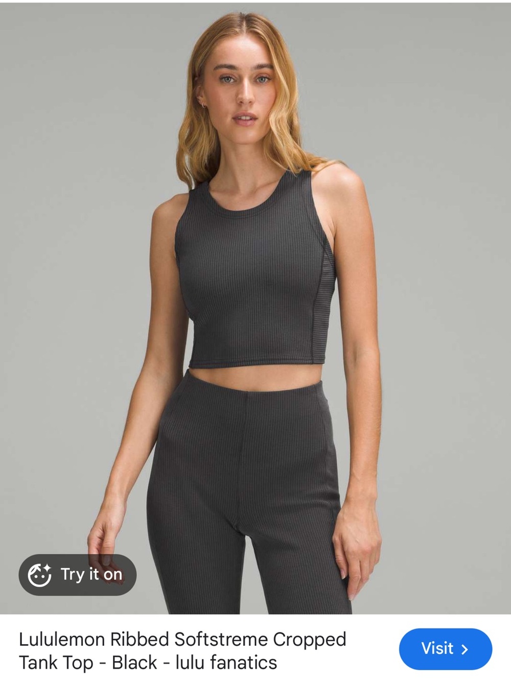 lululemon athletica Ribbed Cropped Tank Top - Charcoal